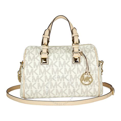 Michael Kors Grayson Medium Satchel Handbag in Vanilla PVC